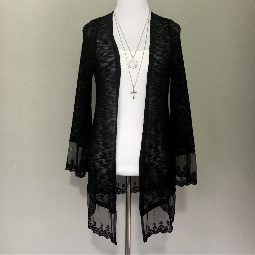 Haute Monde Lace Trimmed Open Cardigan